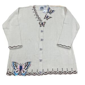 Vintage Storybook Knits Butterfly Cardigan Sweater Womens Large Beaded Sequin